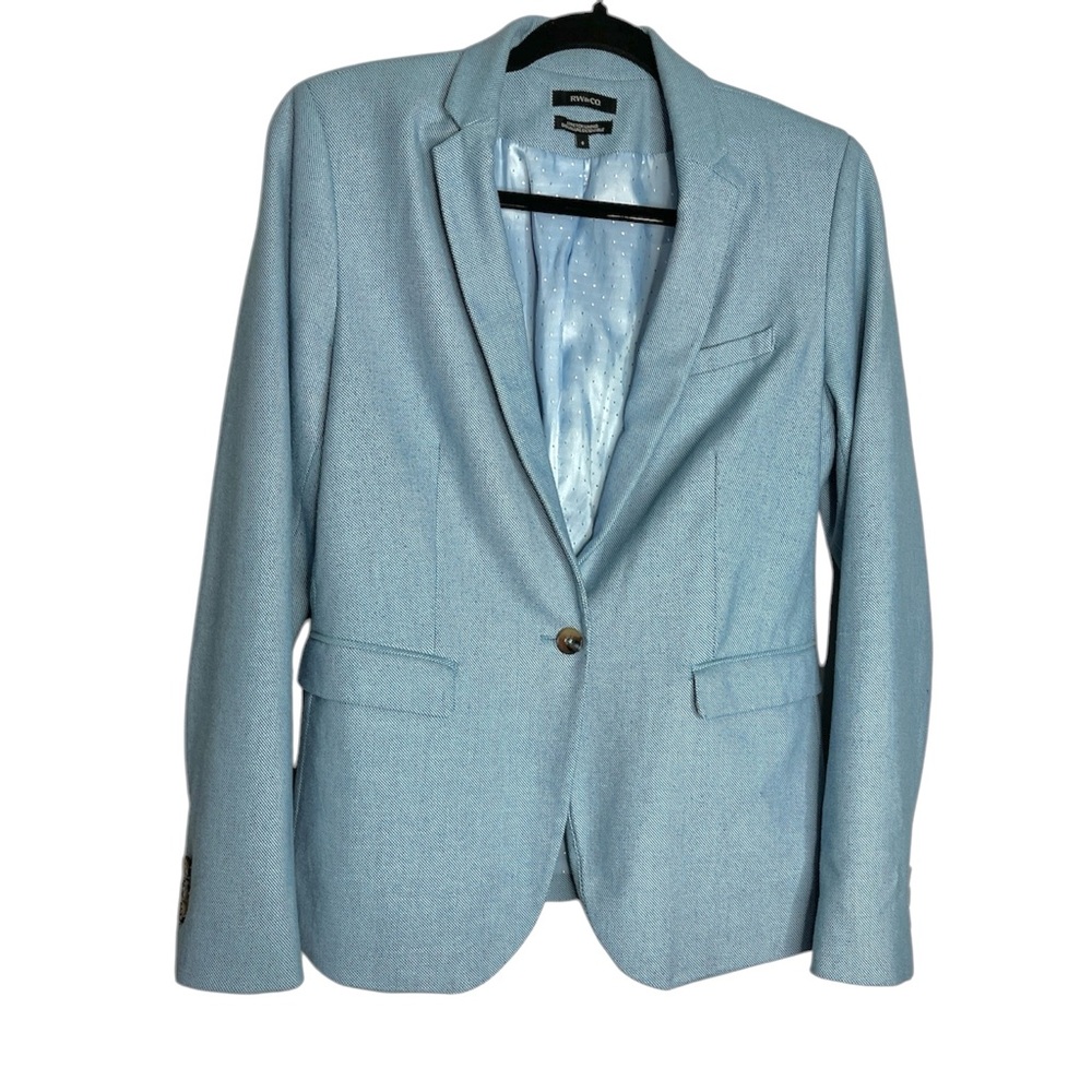 Rw&Co Linen Blend One Button Stretch Lining Blue Blazer, size 8